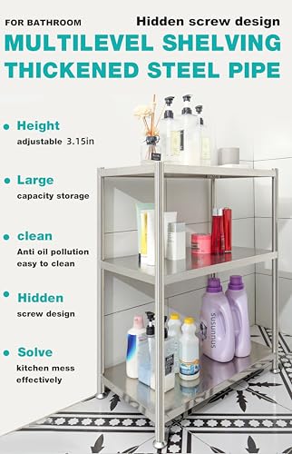 susunnus Stainless Steel Shelves 23.6in-3 Tier, Stainless Steel Shelf Organizer, Kitchen Storage Shelves, Artistic Texture, Pragmatic& Sturdy & Waterproof - size: 23.6in*13.8in-3T