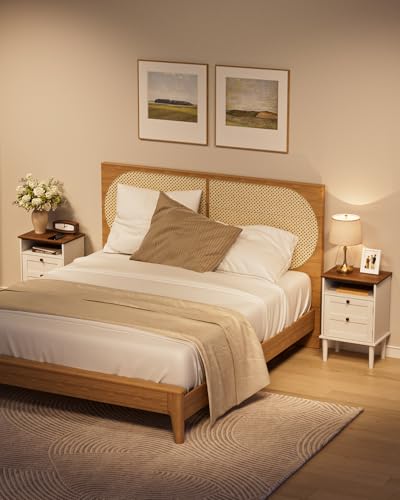 Nightstand, Boho Night Stand with 1 Drawer, Modern Side Accent Table with Open Shelf, Wooden Top Bedside End Table for Bedroom, Living Room, White - color: White