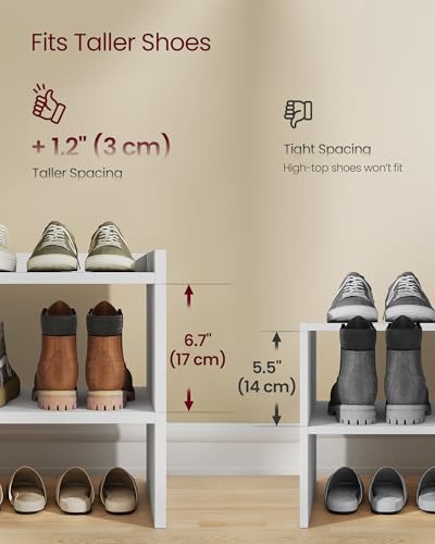 VASAGLE Shoe Rack for Closet, Stackable Organizer Shelf | Stackable Shoe Organizer Shelf for Entryway, 2 Tiers, 11.7 x 24.4 x 14.2 Inches, White, CUSTOS Collection, ULBS062WZ01S - size: 2 Tiers (24.4"W)