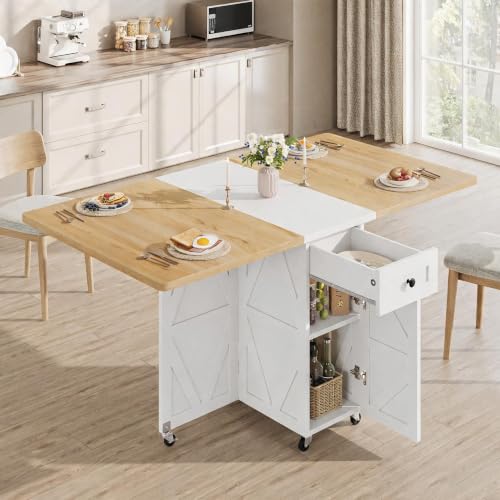 Jocoevol Folding Dining Table for Small Spaces, Foldable Kitchen Table with Drawer, 2-Tier Storage Shelf & Wheels, Space Saving Dining Table for 2 4, Farmhouse, Natural - color: Natural, size: 51.1"D x 31.4"W x 29.9"H
