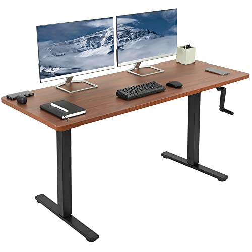 VIVO Manual Height Adjustable 60 x 24 inch Stand Up Desk, Dark Walnut Solid One-Piece Table Top, Black Frame, Standing Workstation with Foldable Handle, DESK-KIT-MB6D | Manual, Holds 110 lbs, Sit Stand, Height Adjustable, Solid One-Piece Table Top, Home O