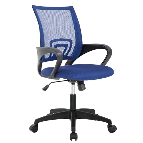 BestOffice Ergonomic Office Chair | Mid-Back Swivel Desk Chair | Dark Blue | with Lumbar Support, Adjustable Height & Breathable Backrest | Sponge Seat & Rolling Wheels | for Home, Office | Pack of 1 - color: Dark Blue, style: pack of 1