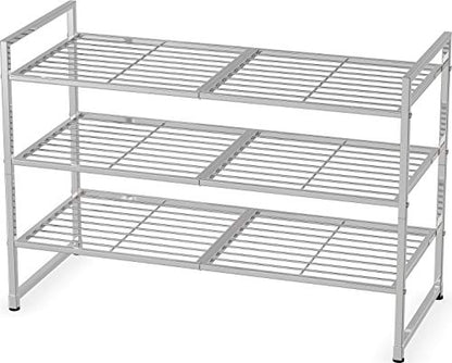 Simple Houseware 3-Tier Stackable Shoes Rack Storage Shelf, Silver - color: Silver, style: Wired Grid Panel