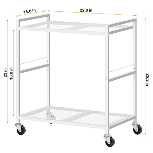 OYEAL Computer Tower Stand, PC Tower Stand Metal Rolling Cart Holds up to 40lbs, 2 Tier Mobile Printer Stand with Storage Under Desk for Home & Office, White - color: White
