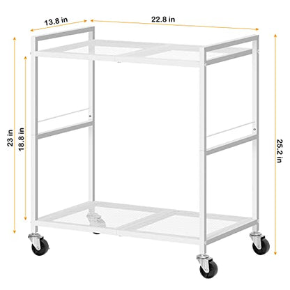 OYEAL Computer Tower Stand, PC Tower Stand Metal Rolling Cart Holds up to 40lbs, 2 Tier Mobile Printer Stand with Storage Under Desk for Home & Office, White - color: White