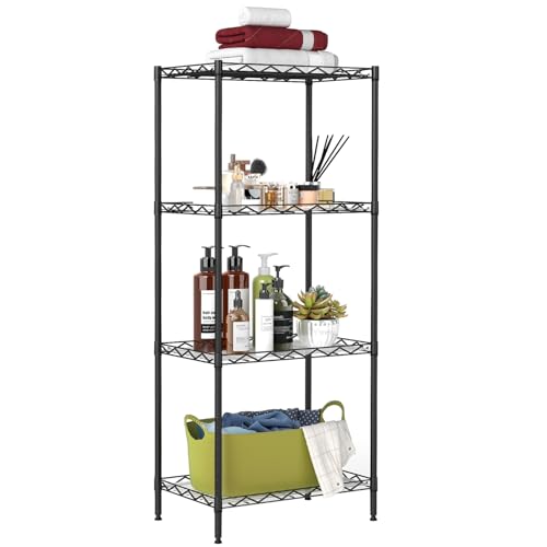BestOffice | 4-Tier Wire Storage Shelves | 12"D x 18"W x 44"H | Black | with Adjustable Racks PP Liners | Compact Metal Shelf, Holds Upto 600 lbs | Ideal for Kitchens Closets Bathrooms Small Corners - color: Black, size: 12"D x 18"W x 44"H