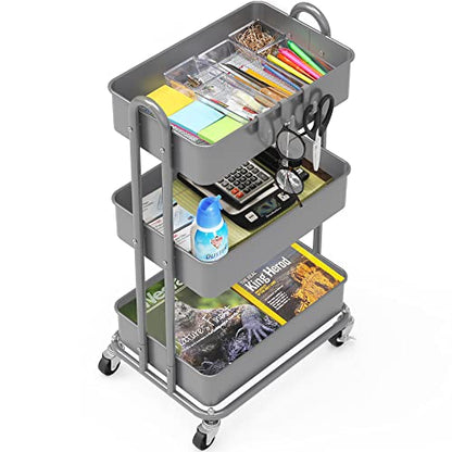 Simple Houseware 3-Tier Heavy Duty Metal Utility Rolling Cart, Silver - color: Silver