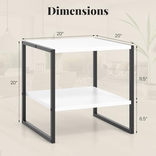 Giantex 20 Inch End Table, Modern Square Side Table with Storage Shelf, Small Coffee Table for Living Room, Wood Bedside Table, 2-Tier Nightstand for Bedroom, Easy Assembly, White (1)