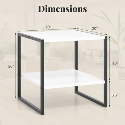 Giantex 20 Inch End Table, Modern Square Side Table with Storage Shelf, Small Coffee Table for Living Room, Wood Bedside Table, 2-Tier Nightstand for Bedroom, Easy Assembly, White (1)