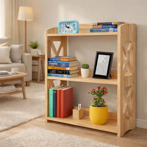 Wooden 3 Tier Bookshelf, Small Wood Bookcase Storage Shelf, Open Shelf Organizer for Bedroom, Living Room and Office (Natural, 3 Tier) - color: Natural, size: 3 Tier