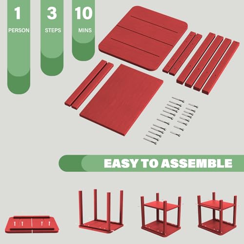 Patio Side Table, Small Rectangular HDPE Adirondack End Table for Outdoor Use in Pool, Garden, Lawn, Backyard,Red - color: Red