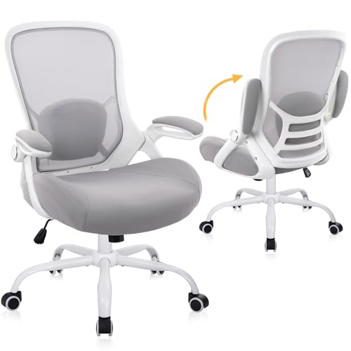 HYLONE 400lbs Heavy Duty Office Chair, 5" Thickened Seat Ergonomic Desk Chair with Adjustable Armrests, Home Office Computer Chairs for Long Hours Mesh Executive Chair(Grey) - color: White & Grey, size: Thicken Cushion