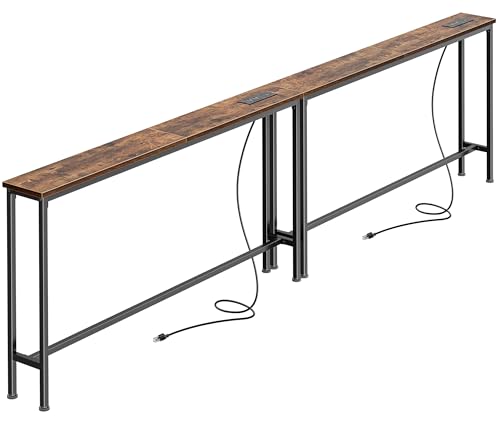 SUPERJARE 94.5 inch Narrow Console Table with Outlet, Sofa Tables, Behind Couch Table, Long Entryway Tables with Charging Station, for Living Room, Rustic Brown - color: Rustic Brown, size: 5.9''D x 94.5''W x 29.7''H