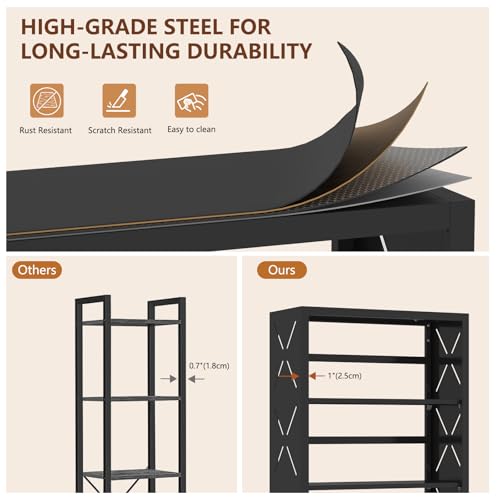Polup Bookshelf, 3 Tier Metal Bookcase with Adjustable Shelves, 31" Wide Book Shelf, Black Display Shelves for Living Room, Home Office - color: Black, size: 3 Tier-31" W