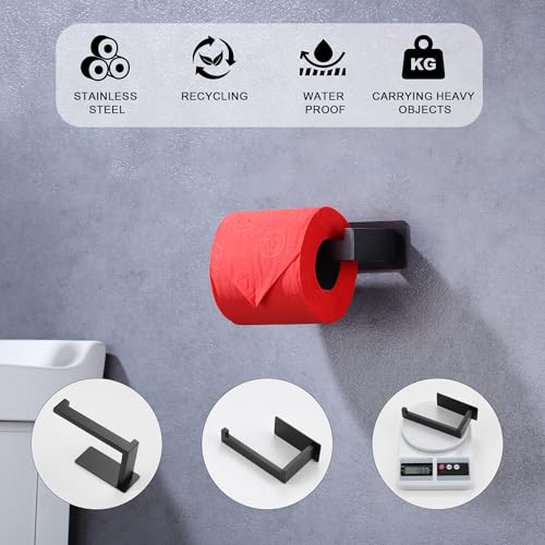 LANC Self-Adhesive Toilet Paper Holder, Matte Black Toilet Tissue Holder Wall Mounted for Bathroom Kitchen Stick On Paper Roll Holder with No Drilling Rustproof Stainless Steel, Left Rod A8307MB-LF - color: Matte Black, size: Left Hand(Adhesive)