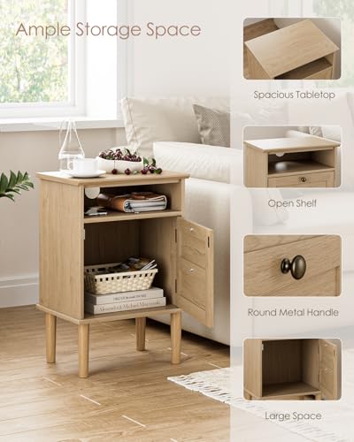 Nightstand, Boho Night Stand with 1 Drawer, Modern Side Accent Table with Open Shelf, Wooden Top Bedside End Table for Bedroom, Living Room, Natural - color: Natural