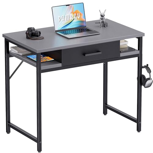 Pamray 32 Inch Small Computer Desk with Drawers for Bedroom Small Spaces | Compact, Sturdy, Easy Assembly, Mini, Suitable for Dorm and Apartment, Study and Writing - color: Grey