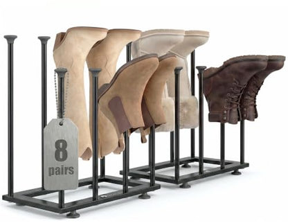 Boot Storage Organizer, Metal Free Standing Boot Rack for Closet | Sturdy Shoe Shelf, Narrow Space-Saving Design, Quick Setup, Boot Holder for Entryway, Garage, Bedroom, Outdoor, Fits 8 Pairs - size: Standard Height (8 Pairs)