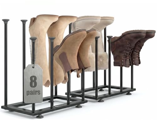 Boot Storage Organizer, Metal Free Standing Boot Rack for Closet | Sturdy Shoe Shelf, Narrow Space-Saving Design, Quick Setup, Boot Holder for Entryway, Garage, Bedroom, Outdoor, Fits 8 Pairs - size: Standard Height (8 Pairs)