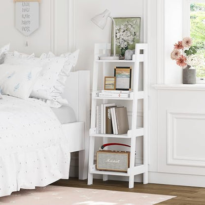 UTEX 4-Tier Ladder Shelf, Freestanding Bathroom Shelf, Open Wood Shelving Unit, Bathroom Floor Ladder Shelf (White) - size: 4-Tier