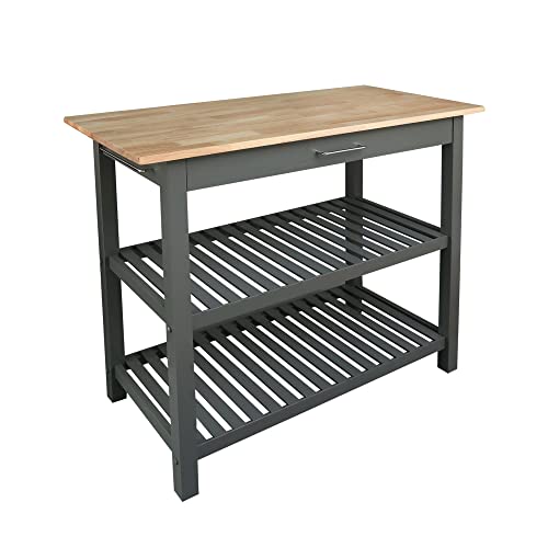 Casual Home Kitchen Island with Solid American Hardwood Top, Slate Gray, 40" W (373-932) - color: Slate Gray