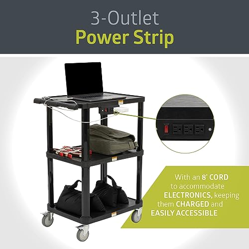 Pearington 3-Shelf Mobile Utility Cart with 3 Outlets and 8' Cord, Heavy-Duty Service Cart for Offices and Warehouses with 3 Shelves, Black - size: 1 Pack