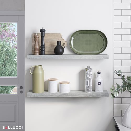 Ballucci Floating Shelves, 36" Wood Wall Shelf Set of 2, with Invisible Brackets for Bathroom, Living Room, Bedroom, Kitchen, Nursery, 6" Deep, Rustic Gray - color: Grey, size: 35.4 inches