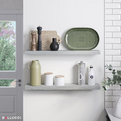 Ballucci Floating Shelves, 36" Wood Wall Shelf Set of 2, with Invisible Brackets for Bathroom, Living Room, Bedroom, Kitchen, Nursery, 6" Deep, Rustic Gray - color: Grey, size: 35.4 inches
