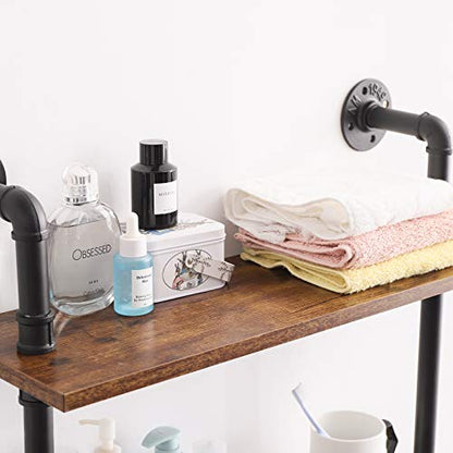 IBUYKE 2-Tiers Industrial Pipe Shelves, Pipe Floating Shelves RF-TM004 | Rustic Wall Mount Bookcase,Metal Bracket Storage Wall Shelf for Bedroom, Kitchen - size: 2 Tier