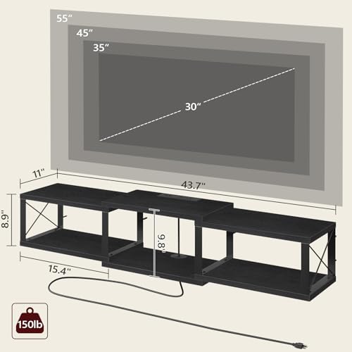 MAHANCRIS 43.7” Floating TV Stand with Power Outlet, Wall-Mounted Entertainment Center, Floating Metal Frame Media Console Shelf for Under TV Storage, for Living Room, Bedroom, Black TVHB101E01 - color: Black