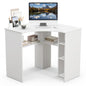 Small Corner Desk with Storage, Triangle Corner Gaming Desk with Adjustable Shelves, Compact Vanity Desk, L-Shaped Corner Computer Desk for Small Space, Bedroom, Living Room (White)
