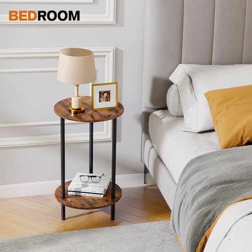Small Round Side Table, Brown Round End Table, 2-Tier Modern Accent/Bedside Table for Living Room - color: Brown-2, size: 1PC
