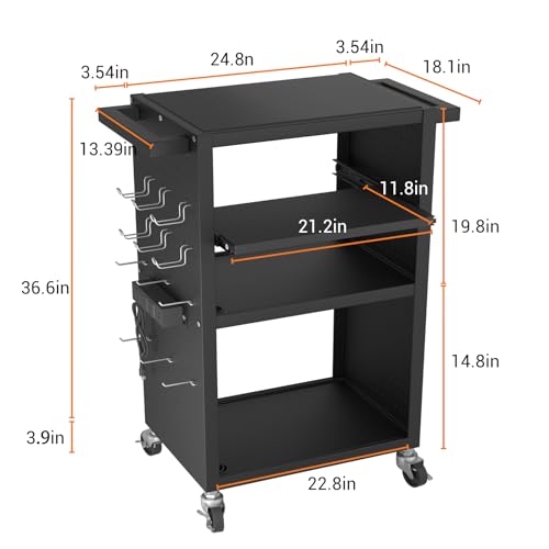 Mobile AV Cart with Pullout Keyboard Tray, Rolling Computer Cart Height Adjustable Rolling Media Utility Cart with 4 Wheels - size: Style9 24x18Wx42H