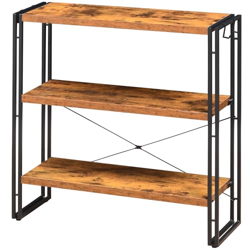 HCHQHS Bookshelf, 3-Tier Industrial Bookcase, Rustic Open Book Shelf, Freestanding Horizontal Bookshelves with Metal Frame - color: Rustic Brown, size: 3-Tier (31.5"W x 33.5"H)