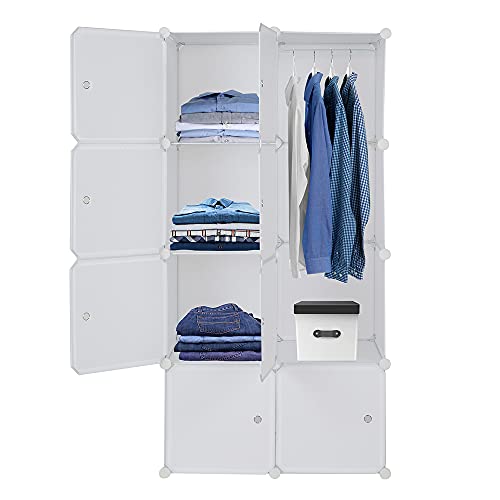 8-Cube Cube Storage, Organizer Stackable Plastic Cube Storage Shelves Design Multifunctional Modular Closet Cabinet with Hanging Rod DIY Stackable Bookshelf, Modular shelving Units Ideal for Home