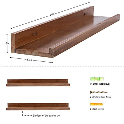 AZSKY Floating Nursery Book Shelves Light Fair Pale Walnut Rustic Picture Photo Ledge Shelves Wall Mounted Wooden Display Shelf for Bathroom Bedroom Kitchen 24 Inch Wall Shelves a Set of 2 - color: Light Walnut, size: 24in set 2