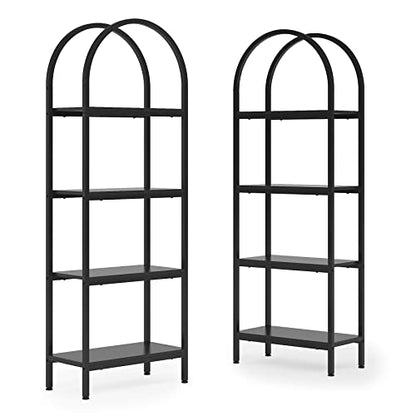 Tribesigns 4-Tier Open Bookshelf Set of 2, 70.8" Industrial Wood Bookcase with Metal Frame, Freestanding Display Rack Tall Shelving Unit for Office, Bedroom (Black, 2PCS) - color: Black, size: 2PCS/4-Tier