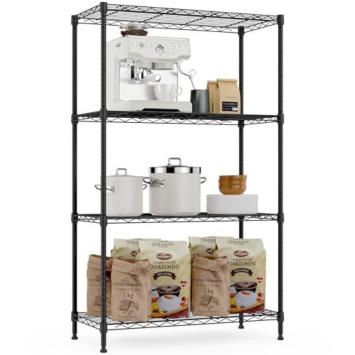M MZG 1000 lbs Storage Shelving Steel Heavy Duty 4-Tier Utility Shelving Unit Steel Organizer Wire Rack for Home,Kitchen,Office (13.7" D x 29.5" W x 47.2" H) - color: Black, size: 4 Tier 13.7" D x 29.5" W x 47.2" H