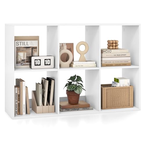 Tangkula 6-Cube Bookcase, 3-Tier Bookshelf with Open Compartments, Freestanding Cube Storage Organizer with Anti-Toppling Kits, Modern Display Shelf for Home Office (White, 6-Cube) - color: White, size: 6-Cube