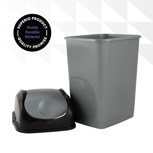 Superio Small Trash Can for Dorm with Lid 4.5 Gallon Plastic Swing Top Slim Garbage Can for Under Sink/Cabinet, Laundry, Kitchen, Office, Bedroom, Bathroom, College, 18 Qt Gray/Black, 2 - size: 4.5 Gallon