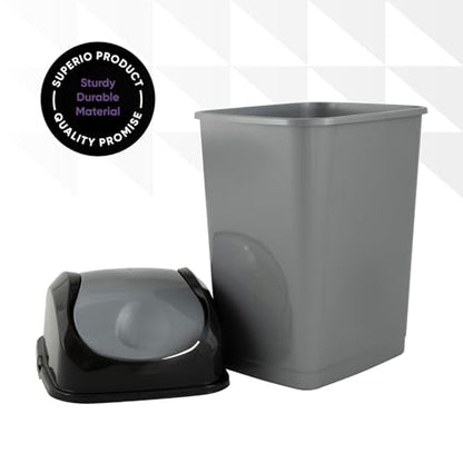 Superio Small Trash Can for Dorm with Lid 4.5 Gallon Plastic Swing Top Slim Garbage Can for Under Sink/Cabinet, Laundry, Kitchen, Office, Bedroom, Bathroom, College, 18 Qt Gray/Black, 2 - size: 4.5 Gallon