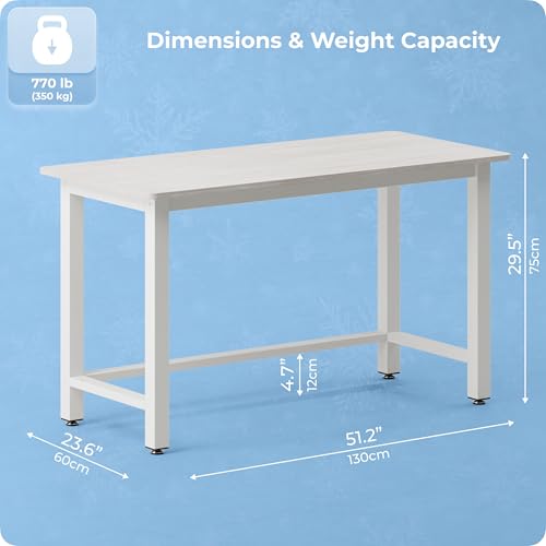 51'' Home Office Desk Modern Computer Desk 51.2X 23.6x29.5 inches PC Table with Thicken Frame Industrial Style Sturdy Metal Frame Furniture for Writing Gaming Grey Oak+White - color: Grey Oak, size: 51