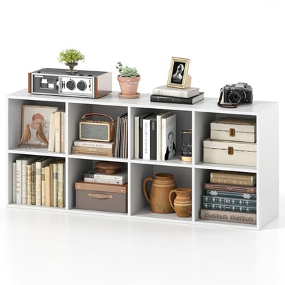 NAFORT 8-Cube Bookcase, 3-Tier Cubby Storage Organizer with 2 Anti-Tipping Kits, Vertical/Horizontal Display Shelf for Living Room, Bedroom, Study, Office, 48" W×11.5" D×24" H, White