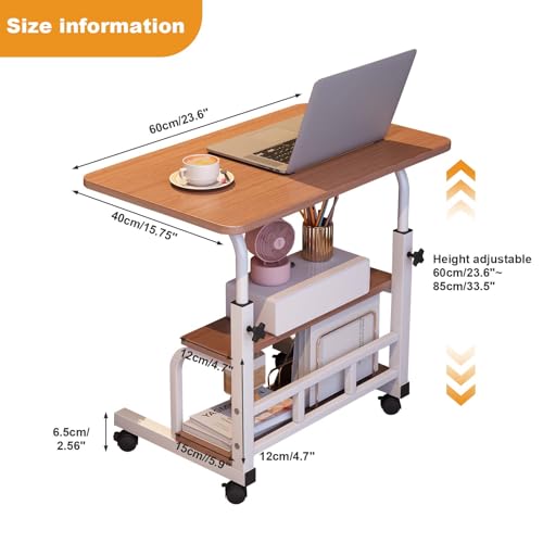 Adjustable Height Mobile Standing Desk with Wheels – Portable Rolling Computer Desk – Storage Shelves – Home Office & Small Spaces – Walnut Color - color: Brown 60 X 40cm