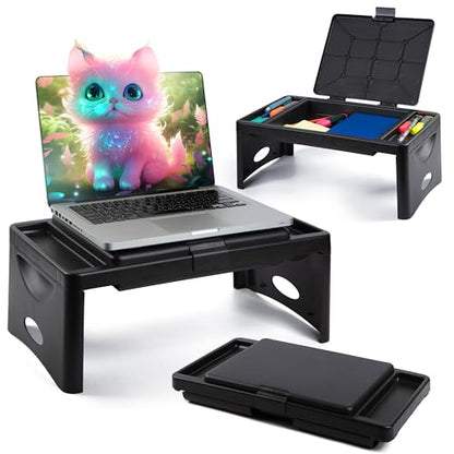 Loddie Doddie Lap Desk, Folding Desk, Bed Table, Black, 9.75"x12" | Built-In Storage with 2 Trays & Pocket, Bed Desk, Easy 2 lb Carry, Car Seat Tray for Travel, Portable Desk, Tucks Under Bed - color: Black