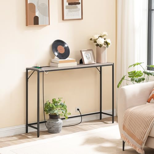 MAHANCRIS Console Table, Narrow Sofa Table, 43.7” Entrance Table with Power Station, Behind Couch Table, Simple Style, for Living Room, Hallway, Entryway, Foyer, Greige and Black CTHG112E01 - color: Greige,black