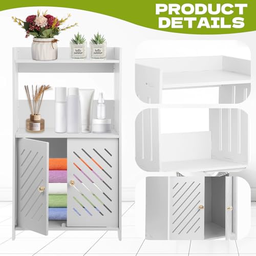 Bathroom Storage Cabinet, 3-Tier Bathroom Floor Cabinet, Small White Floor Cabinet Freestanding Organizer with Door and Shelf, for Bathroom, Living Room, Entryway, Kitchen, Hallway Small Space