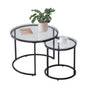 VEVOR Nesting Coffee Table Set of 2, 23.6 in Round Coffee Table, Glass Nesting Tables for Small Place, Modern End Side Tables Night Stand with Metal Frame, for Living Room, Bedroom, Balcony, Office - color: Black