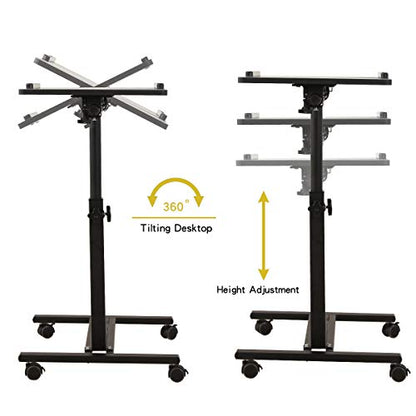 TigerDad Over Bed Table with Wheels Adjustable | Rolling Laptop Table Overbed Desk Hospital Tray Table Sofa Chair Side Table (Black) - color: Black