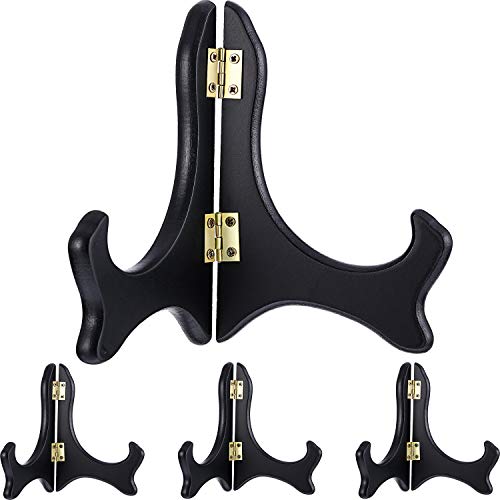 Tatuo 4 Packs 5 Inch Wooden Display Stand Decorative Plate Stands for Display Picture Frame Holder Easels(Black) - color: Black, size: 5 Inch